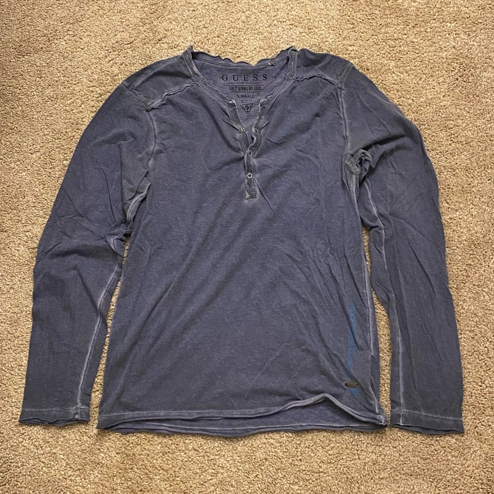 Guess Men’s The Washed Henley XS - Blue